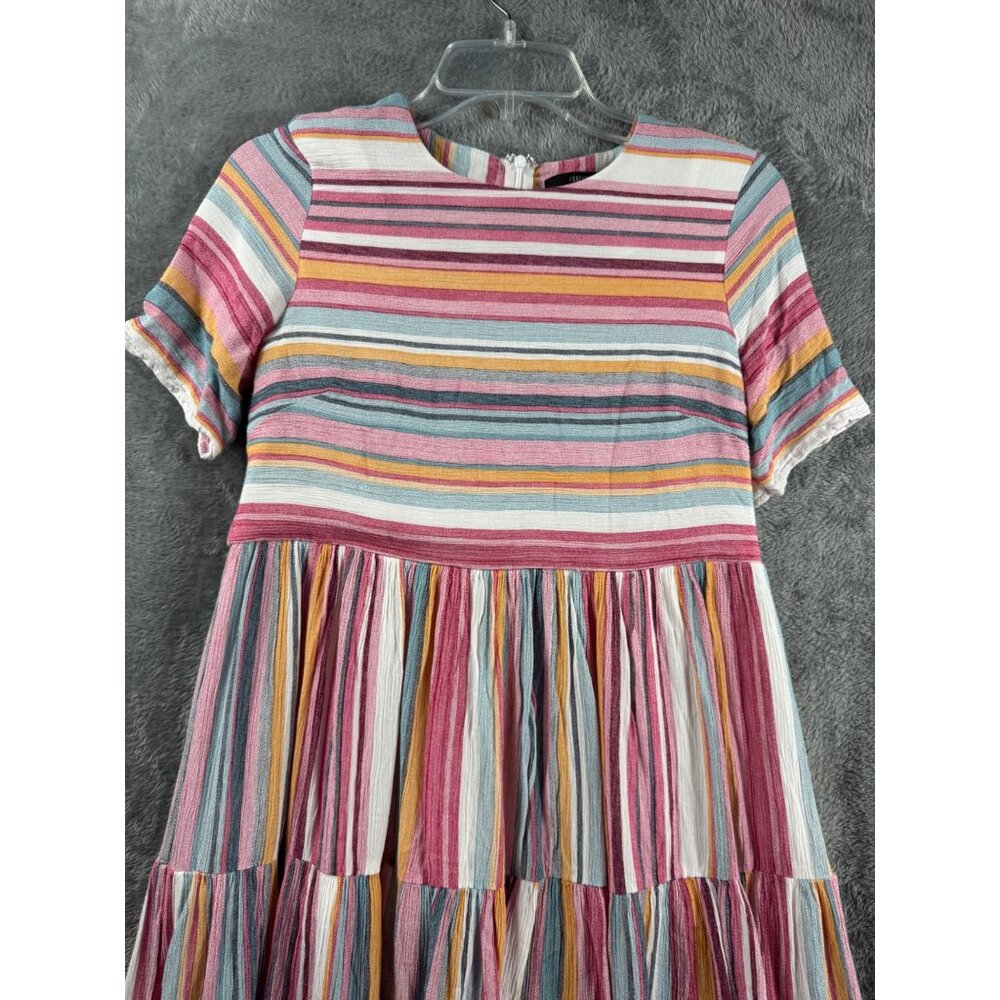 Forever 21 Womans Babydoll Dress Multicolor Striped Short Sleeve Size S - Picture 2 of 10